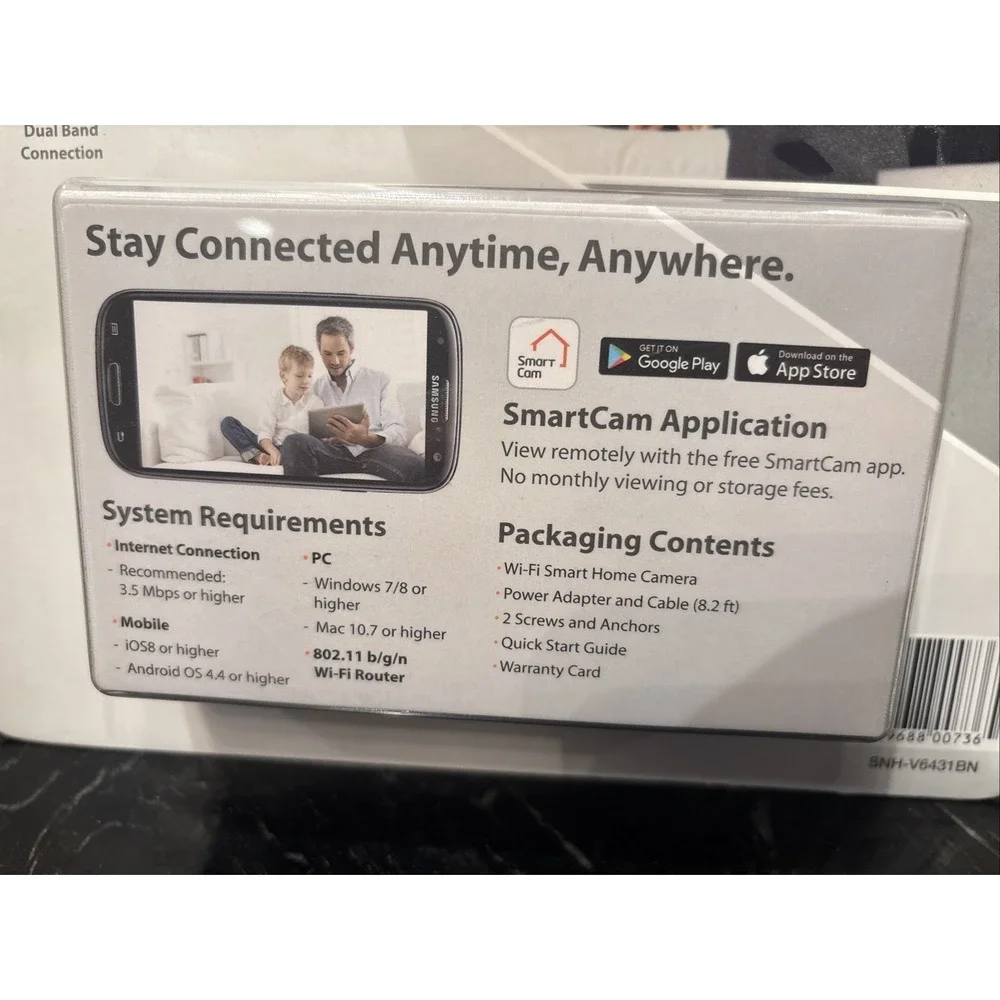Samsung SNH-V6431BN Home SmartCam Full HD Wifi 1080p IP Cam w/microSD Slot, NEW